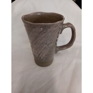 Hand Thrown Tapered Coffee Tea Mug Scalloped Rim Lavendar Signed 5"x3.5"